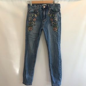 Forever 21 High Waisted Embroidered Jeans